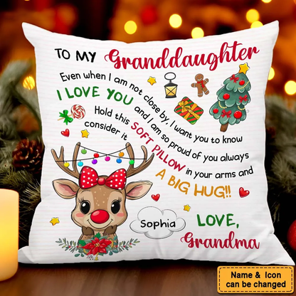 Personalized Grandkids Little Cute Reindeer Pillow