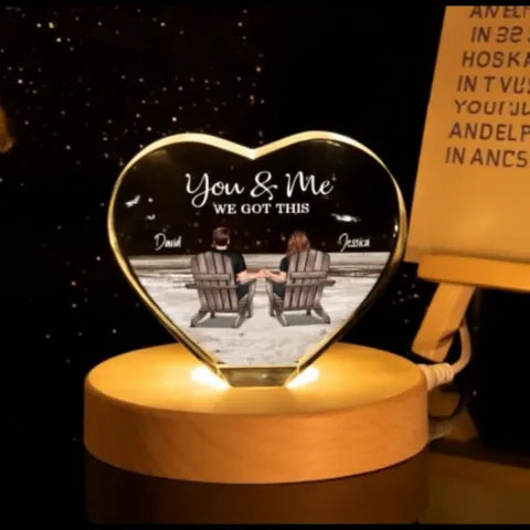 Couple Sitting At Beach Personalized Premium Crystal Heart LED, A Timeless Treasure Full of Emotion, Free Shipping Included