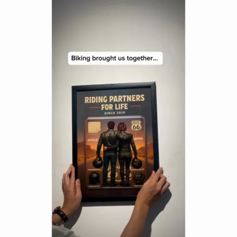 3D Effect Custom Figure Couple Bikers Riding Partners For Life Personalized Poster| Heartfelt Gift For Bikers