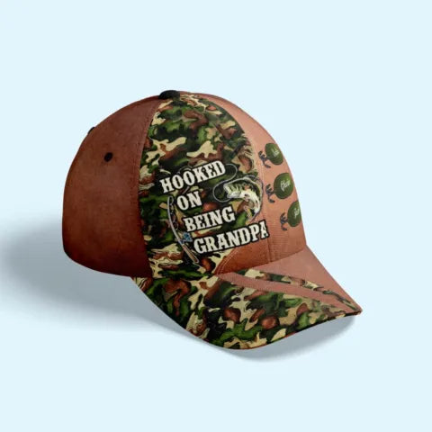 Hooked On Being Fishing Grandpa Papa Personalized Classic Cap, Father's Day Gift For Grandpa, Dad, Husband