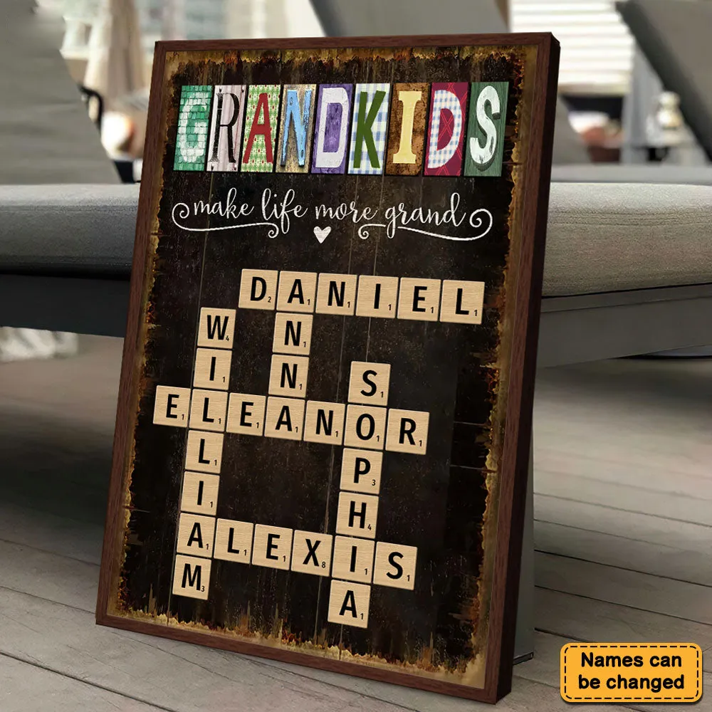 Personalized Grandkids Names Scrabble Gift For Grandparents Poster