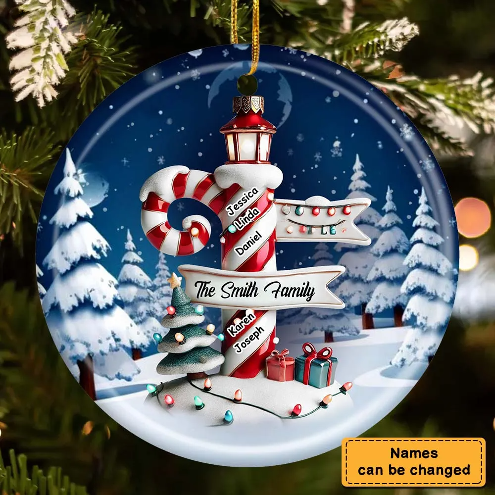 Personalized 3D Effect North Pole Family Custom Name Circle Acrylic Ornament