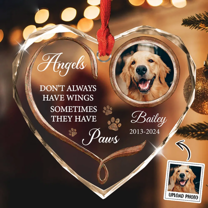 Personalized Dog Memorial Heart And Paw Heart Acrylic Ornament