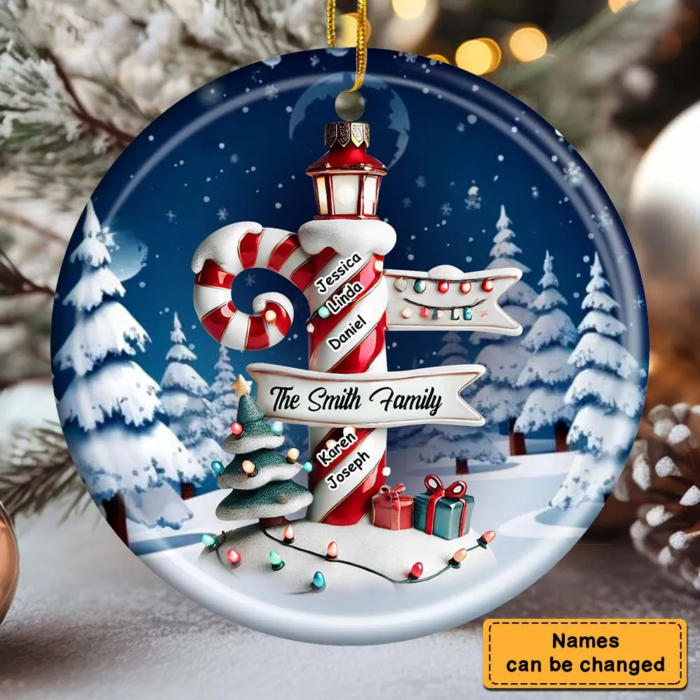 Personalized 3D Effect North Pole Family Custom Name Circle Acrylic Ornament