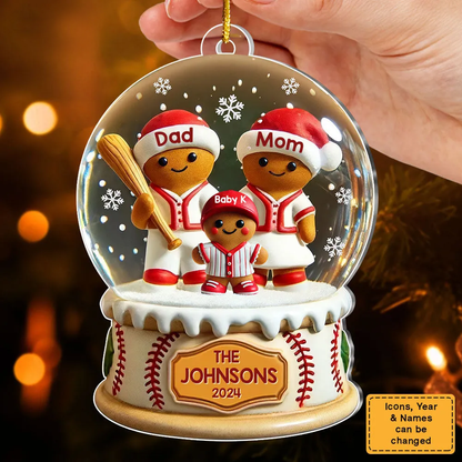 Personalized Baseball Gingerbread Family Sport Lover 3D Effect Ornament