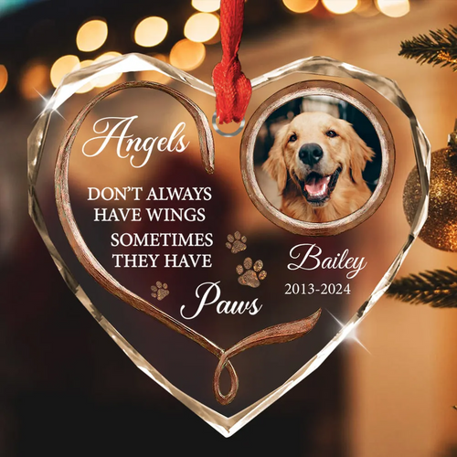 Personalized Dog Memorial Heart And Paw Heart Acrylic Ornament
