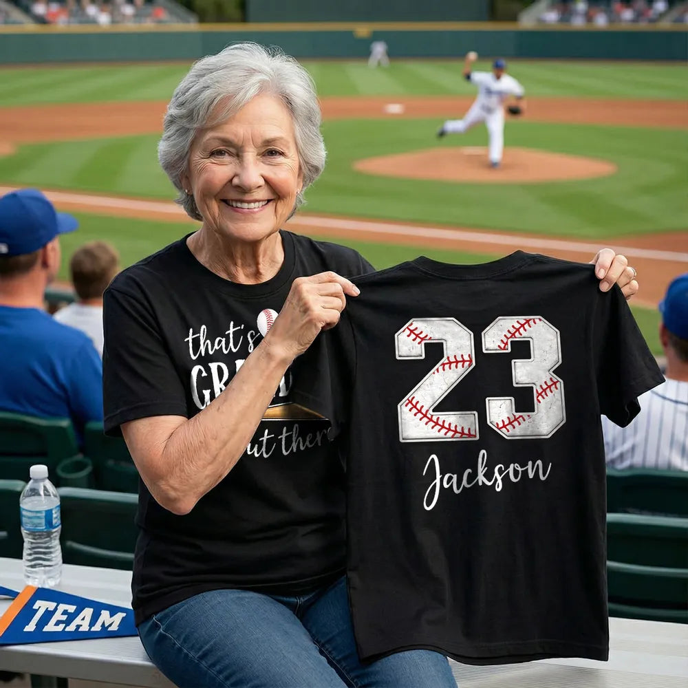 That's My Grandson Out There - Personalized Double Sided Shirt - Baseball Softball Grandma Mom