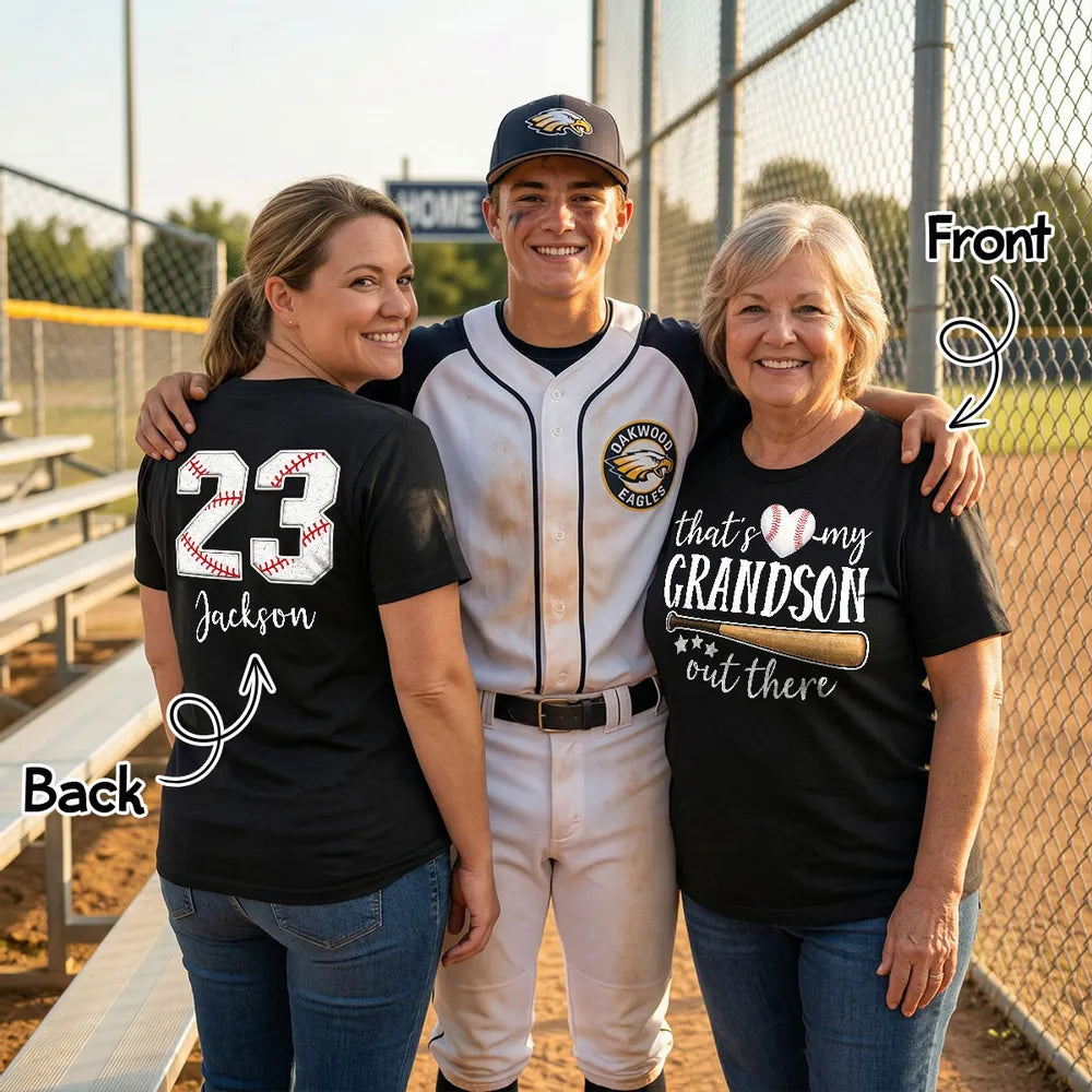 That's My Grandson Out There - Personalized Double Sided Shirt - Baseball Softball Grandma Mom
