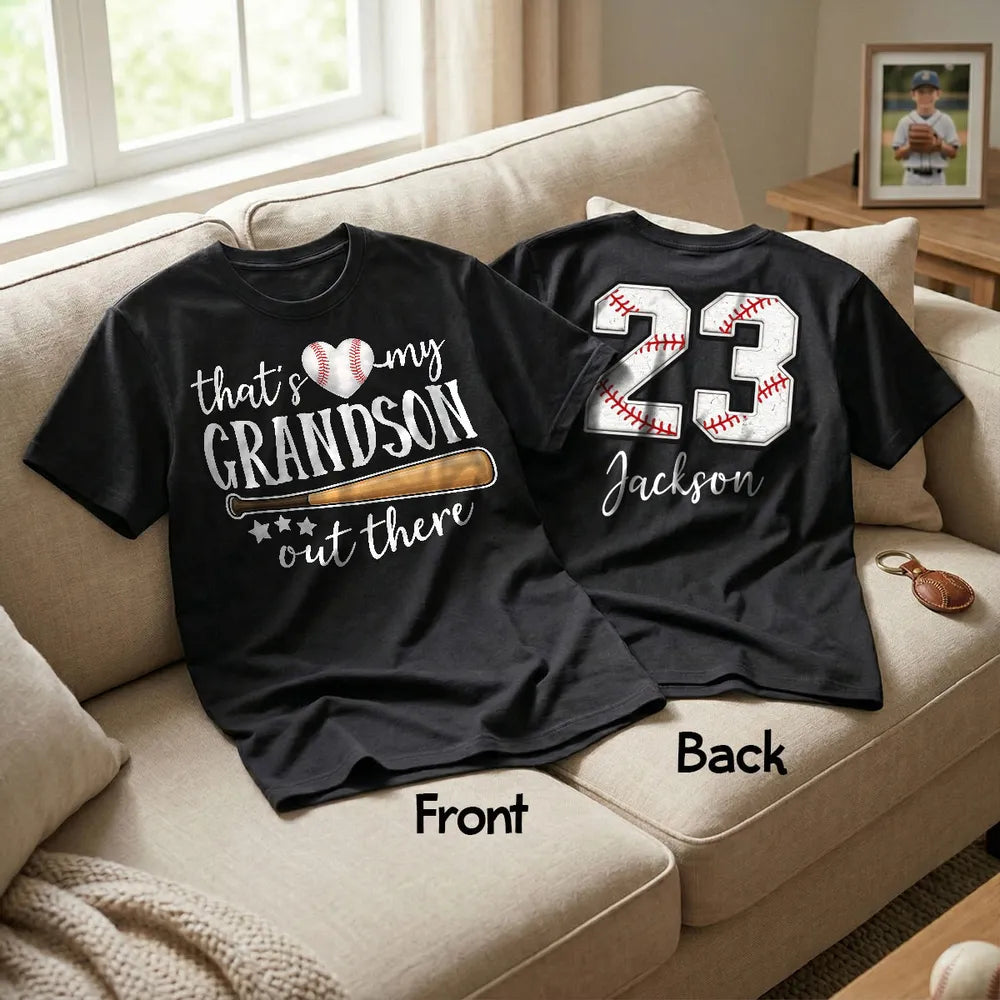 That's My Grandson Out There - Personalized Double Sided Shirt - Baseball Softball Grandma Mom