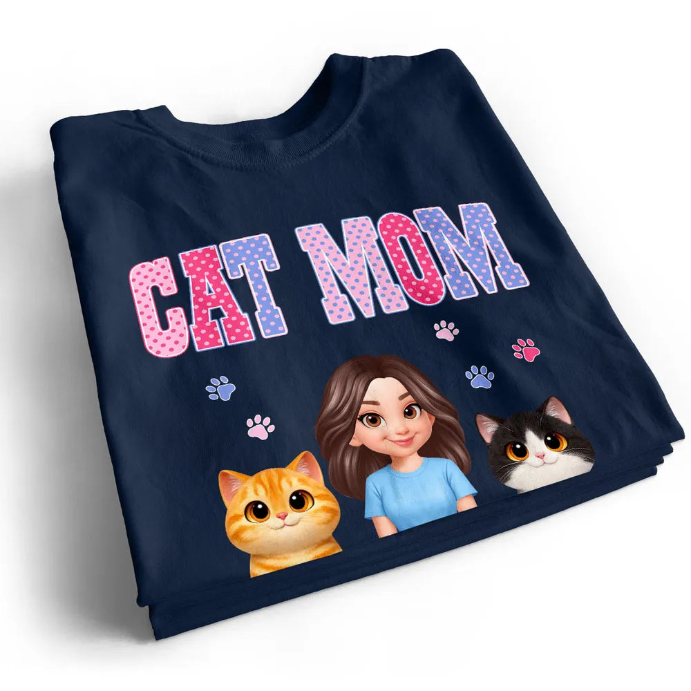 Polka Dot Pattern Spring Summer Vibe Cat Mom - Personalized Shirt - Mother's Day Gift For Cat Mom