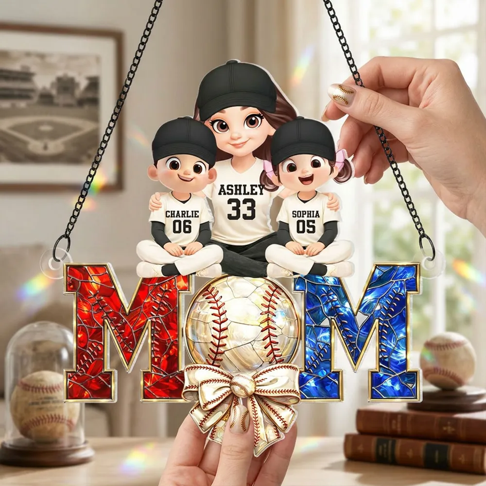 Baseball Mom And Kids - Personalized Acrylic Suncatcher - Mother's Day Gift for Mom, Wife