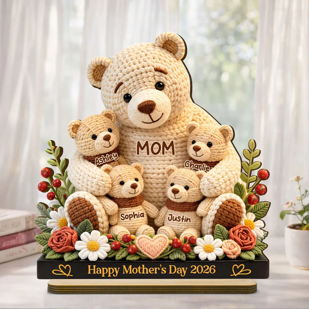 Mama Bear's Warm Hug - Personalized 2-Layered Wooden Plaque - Heartfelt Gift For Mom
