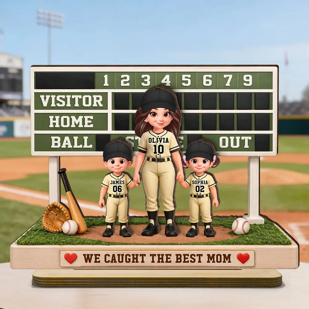 Baseball Mom Kids Scoreboard - Personalized Wooden Plaque - Mother's Day Gift, Gift For Mom