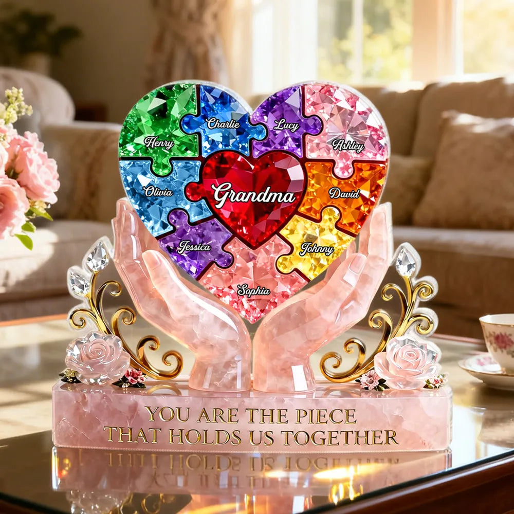 Precious Puzzle Heart Grandma - Personalized Acrylic Block Plaque - Heartfelt Gift For Grandma