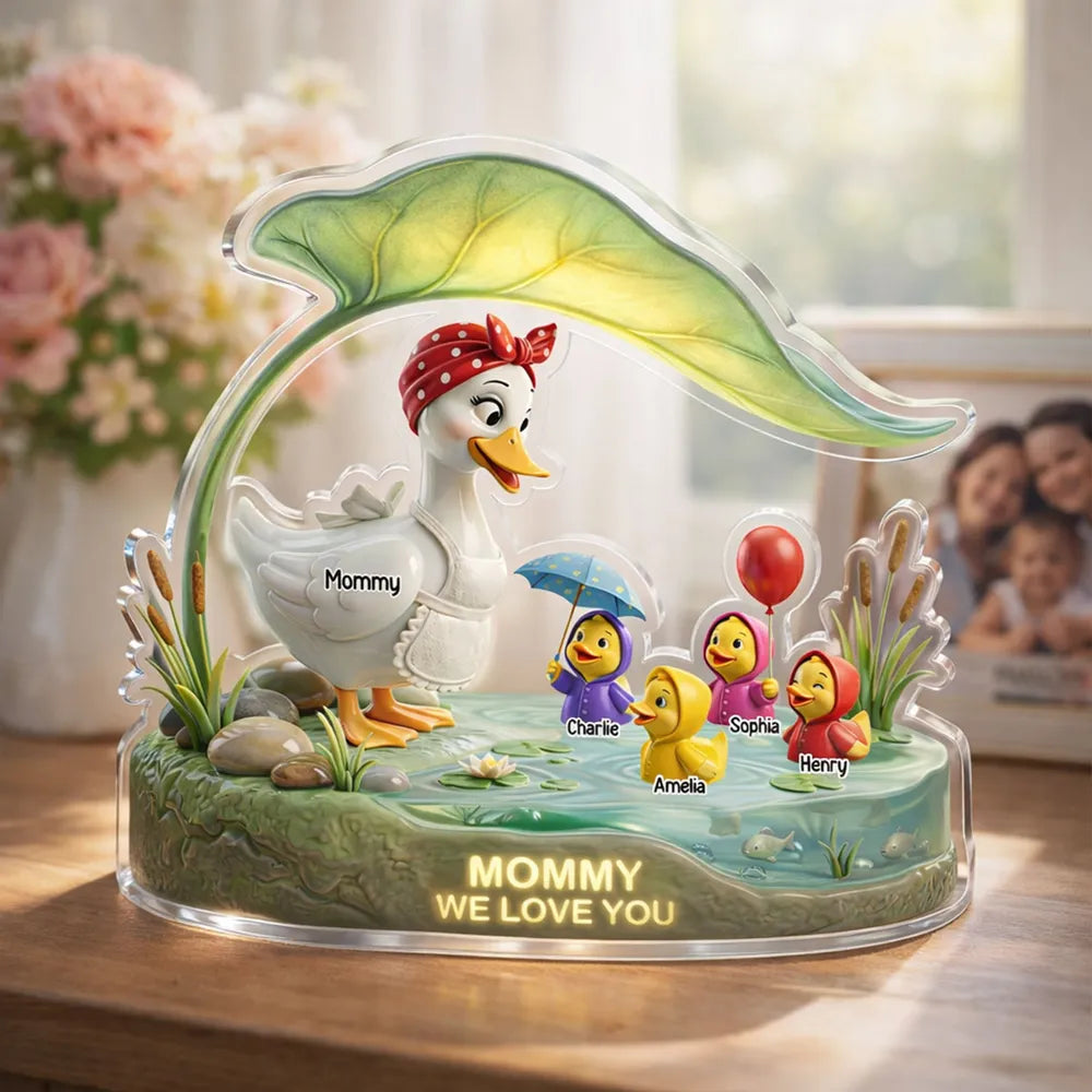 Mother Duck And Little Ducks - Personalized Acrylic Block Plaque - Gift For Mom, Grandma