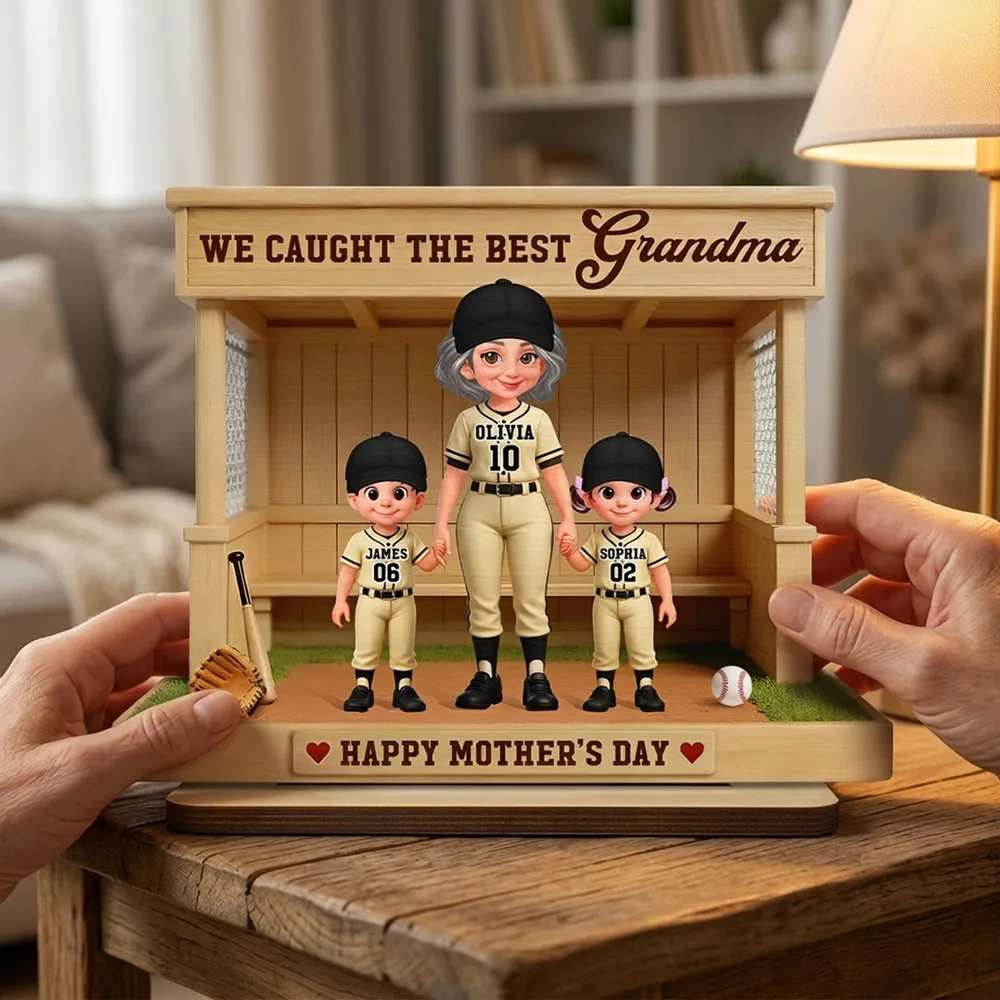 We Caught The Best Grandma Baseball Dugout - Personalized 2-Layered Wooden Plaque - Mother's Day Gift For Baseball Grandma, Mom