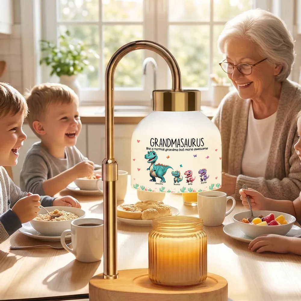 Grandmasaurus And Kids Cartoon Dinosaurs - Personalized Candle Warmer Lamp - Mother's Day Gift For Grandma