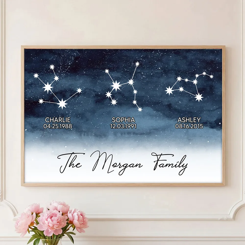 Starry Night Family Zodiac Constellation Astrology Star Sign Art - Personalized Poster - Gift For Mom, Dad