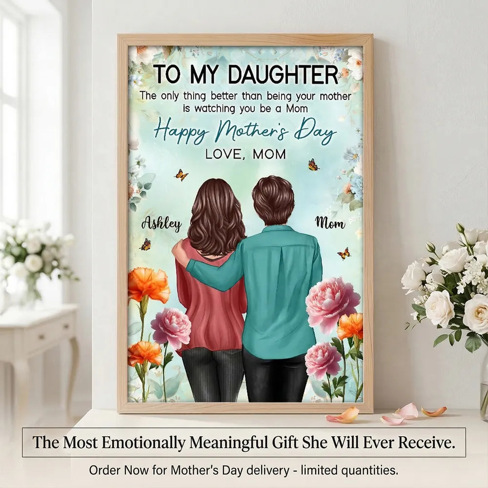 To My Daughter From Mom Birth Month Flower Happy Mother's Day Floral Green Tone - Personalized Poster