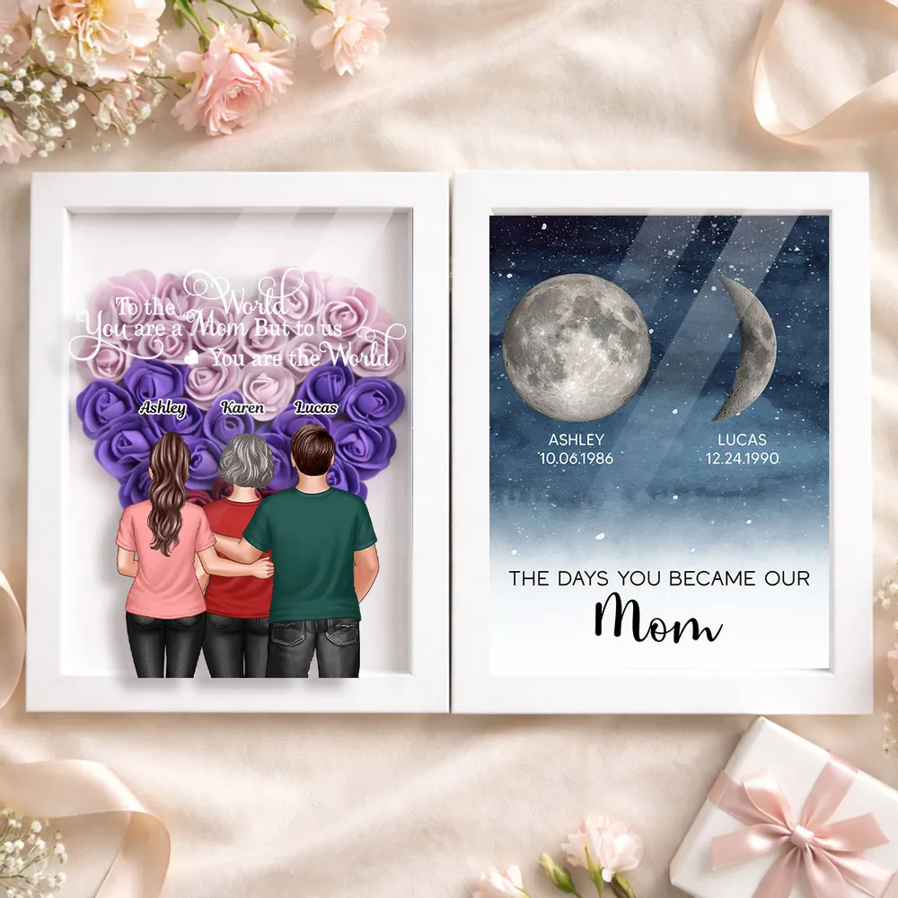 To Us You Are The World Mom - Personalized Flower Shadow Box