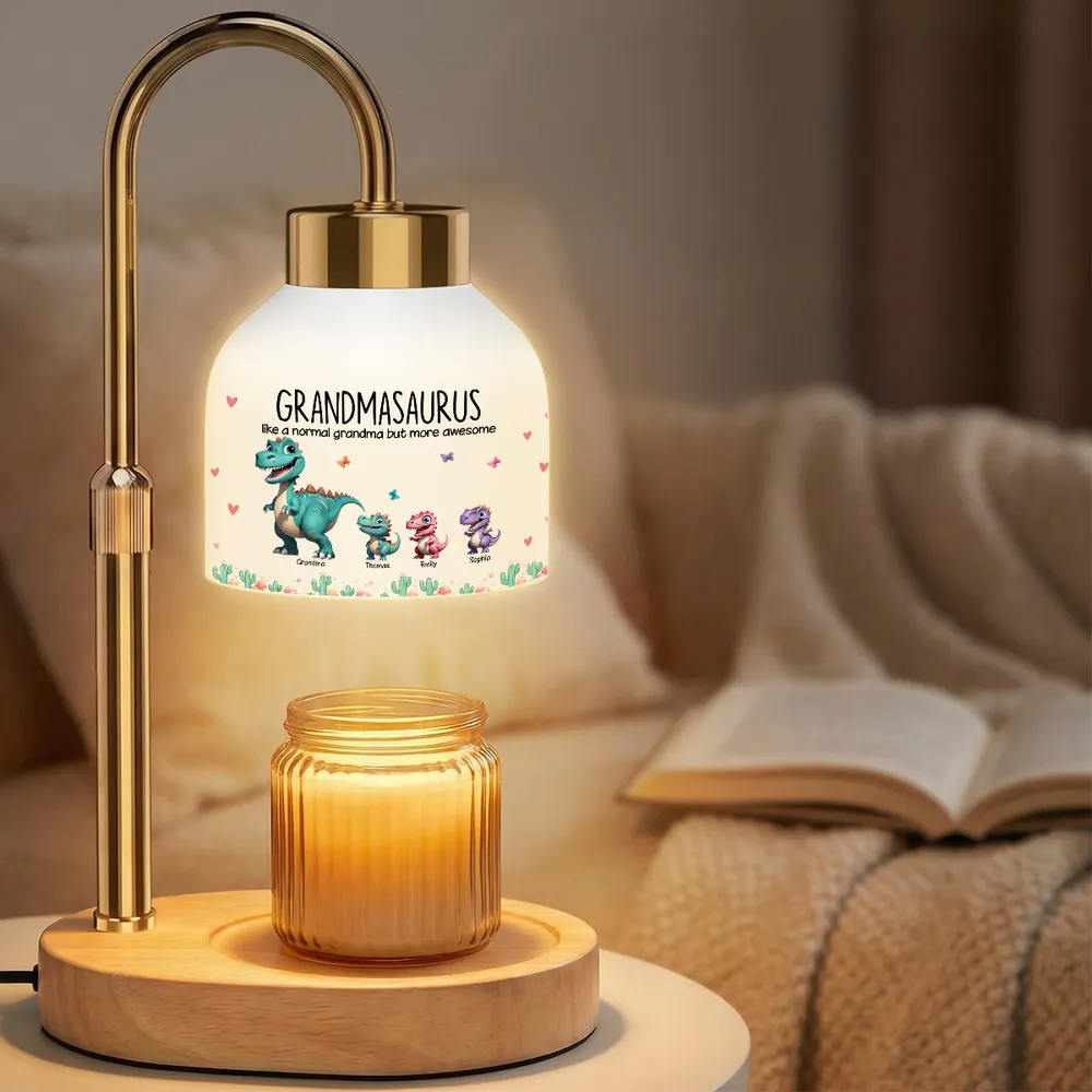 Grandmasaurus And Kids Cartoon Dinosaurs - Personalized Candle Warmer Lamp - Mother's Day Gift For Grandma