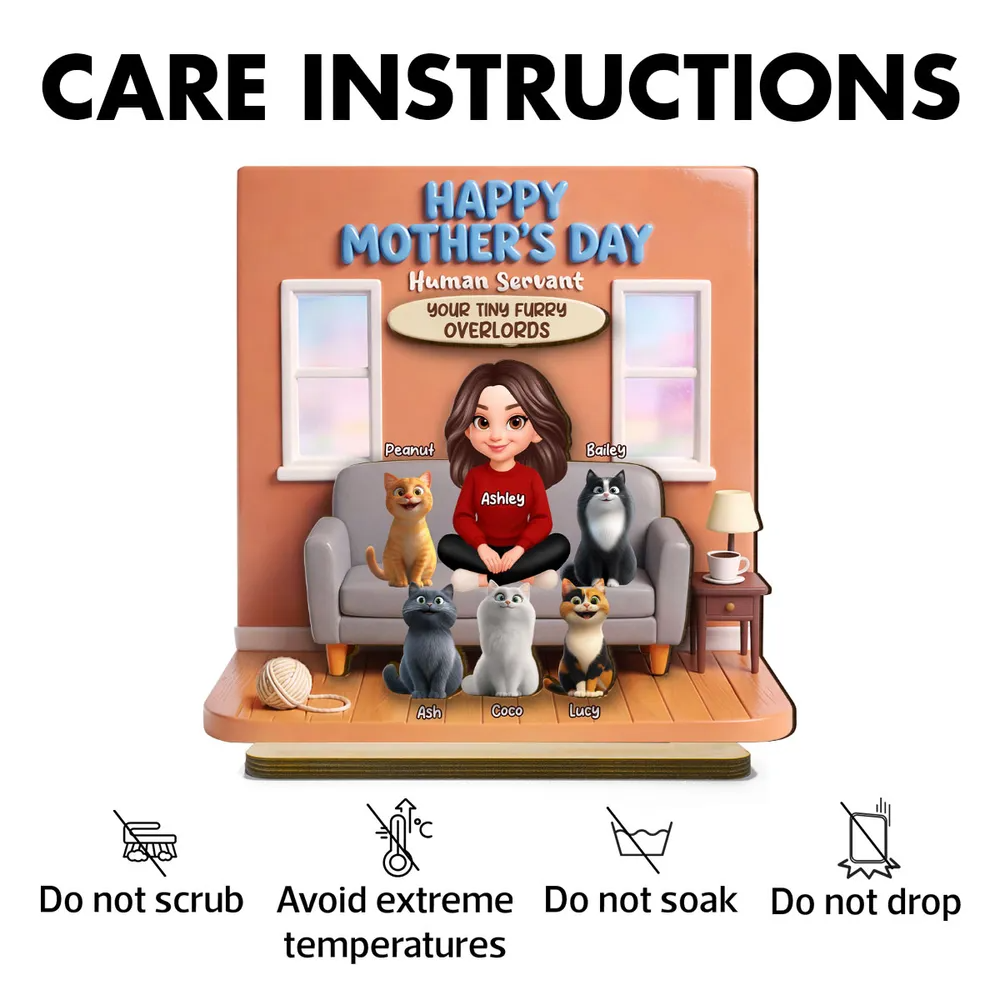 Happy Mother's Day Human Servant - Personalized Wooden Plaque - Gift for Cat Moms