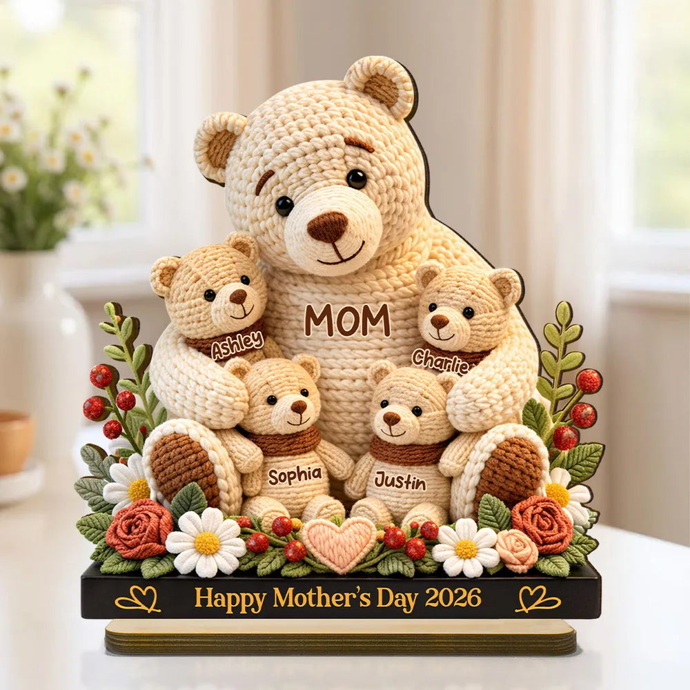 Mama Bear's Warm Hug - Personalized 2-Layered Wooden Plaque - Heartfelt Gift For Mom
