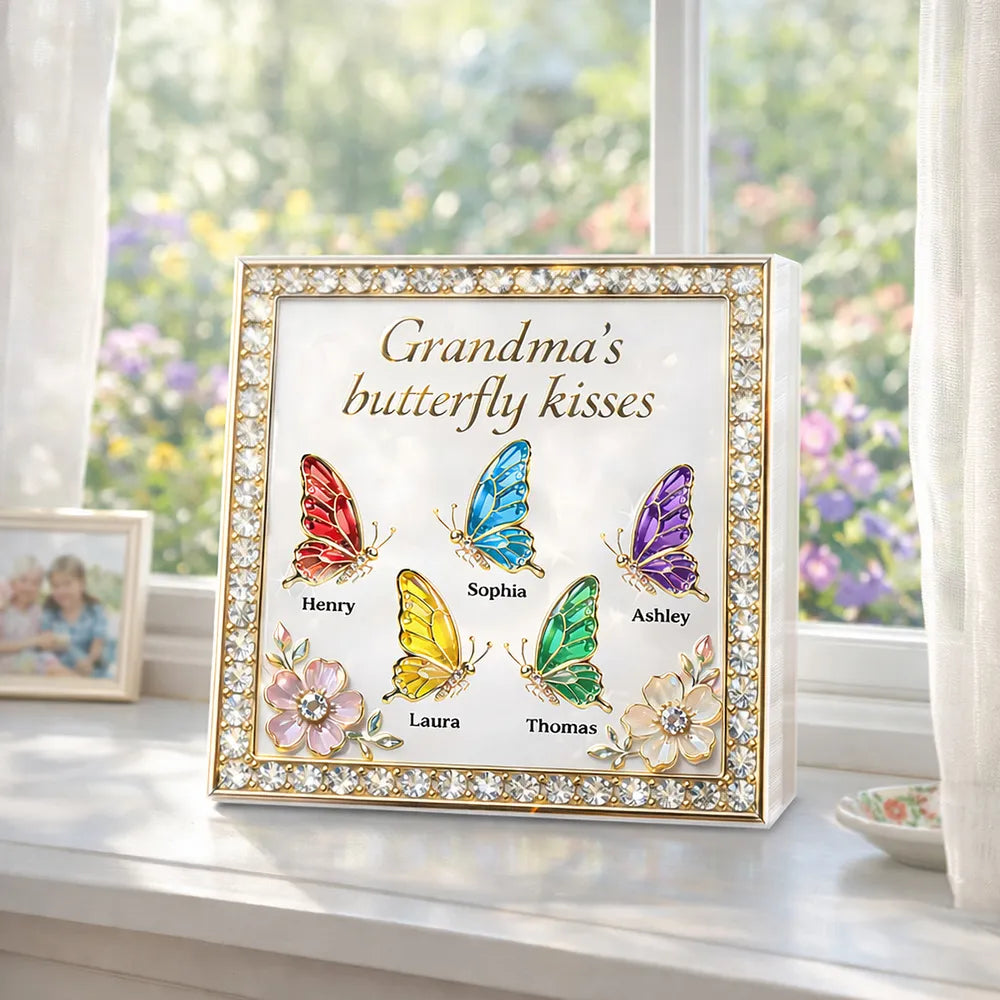 Grandma's Butterfly Kisses - Personalized Acrylic Block Plaque - Mother's Day Gift for Mom, Grandma, Wife