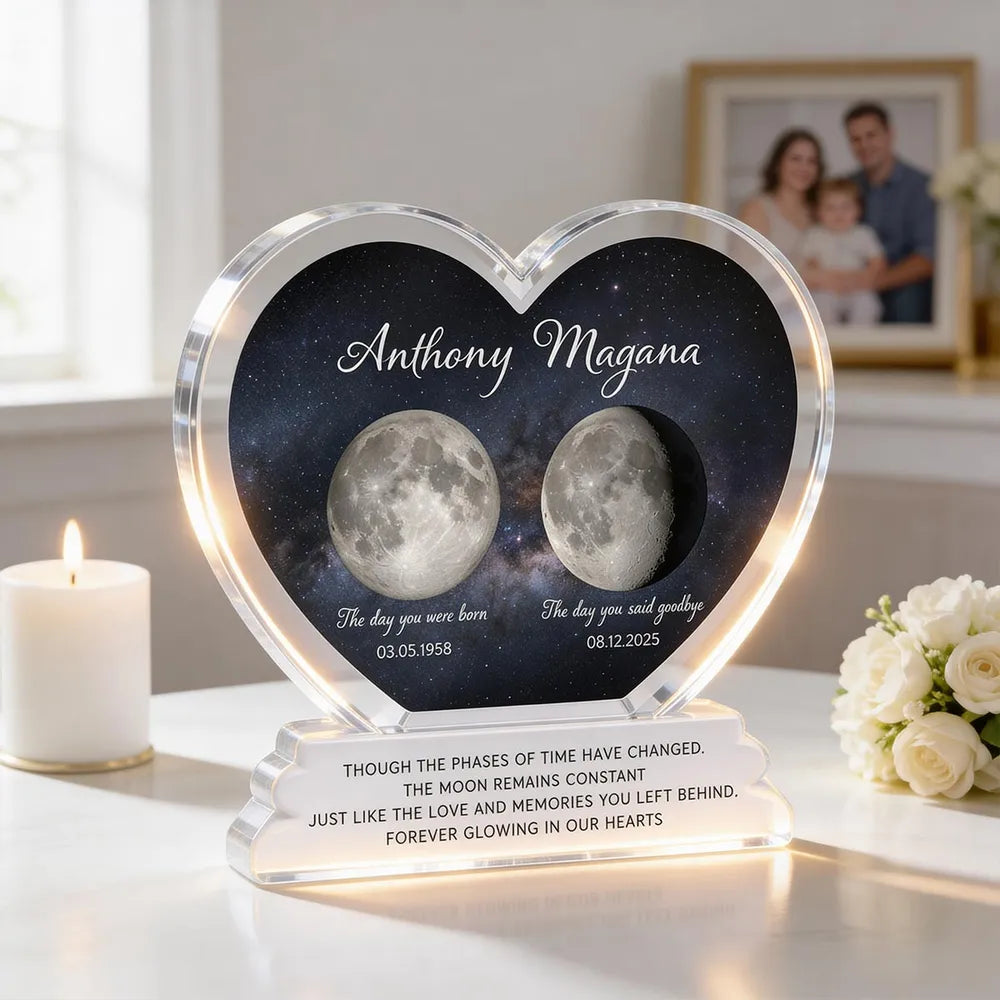 Lost Loved One Moon Phase Art 2D Flat - Personalized Acrylic Block Plaque - Memorial Keepsake Sympathy Gift