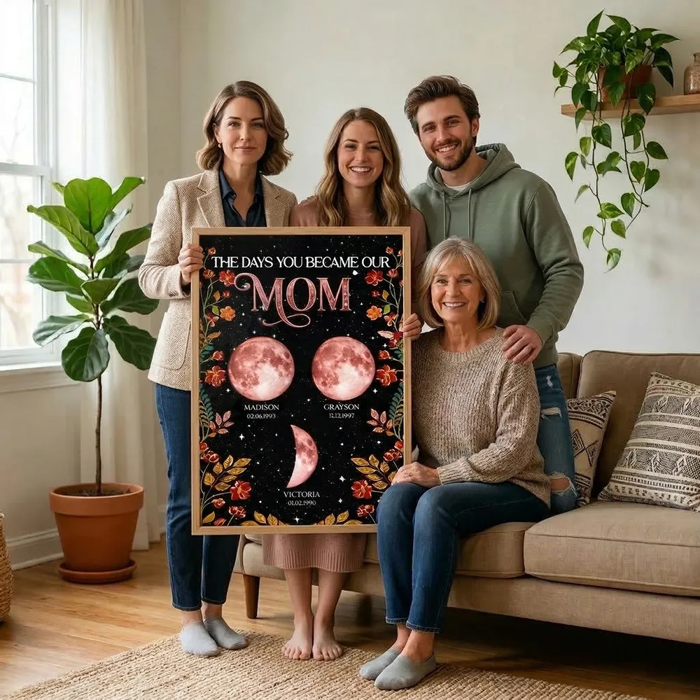Floral Theme The Day You Became Mom Grandma Custom Birth Moon Phase - Personalized Poster - Mother's Day Gift For Mom, Grandma