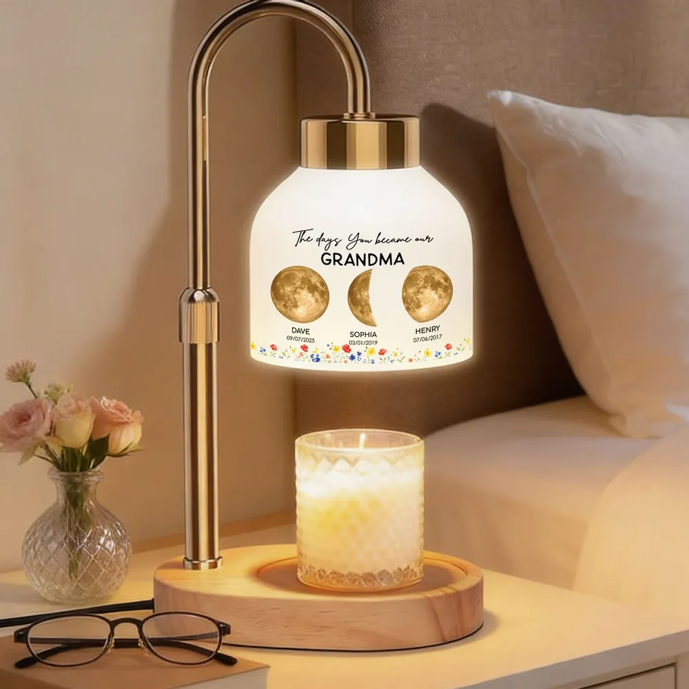 The Days You Became Our Mom Grandma Custom Golden Moon Phase By Date - Personalized Candle Warmer Lamp