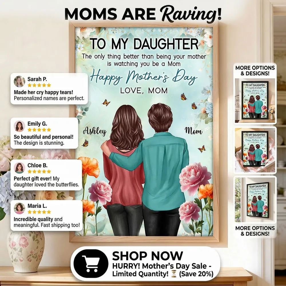 To My Daughter From Mom Birth Month Flower Happy Mother's Day Floral Green Tone - Personalized Poster