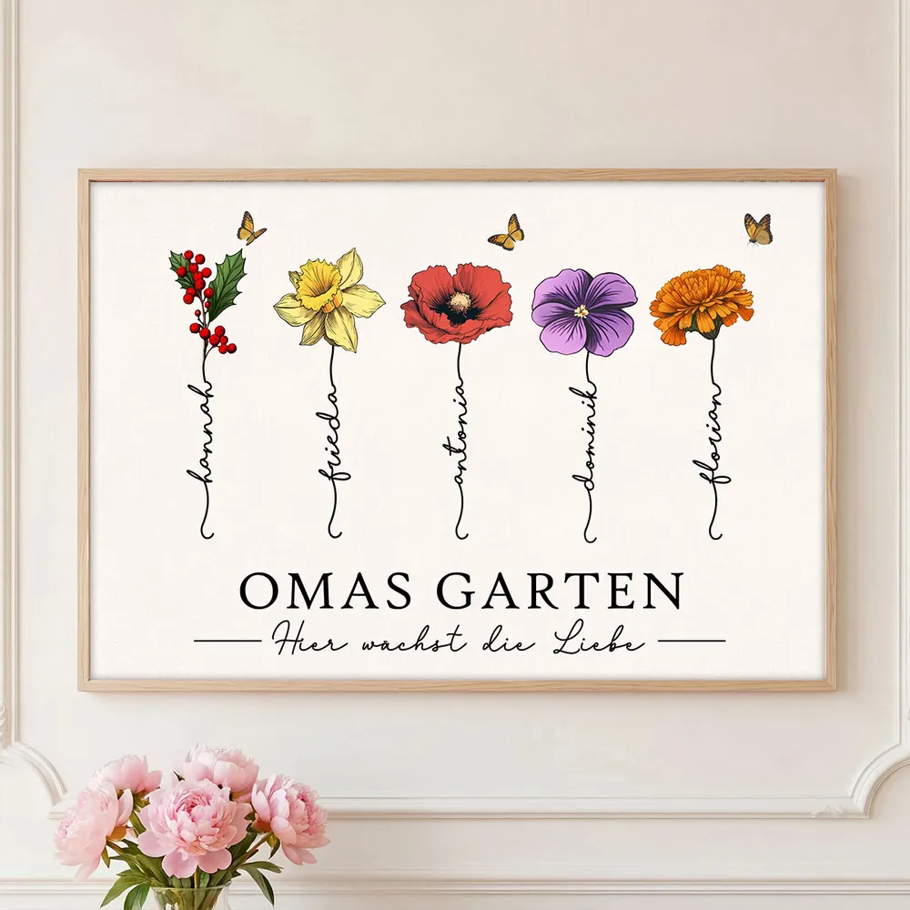 Omas Garten mit Geburtsblumen – Personalisiertes Poster – Muttertagsgeschenk für Oma