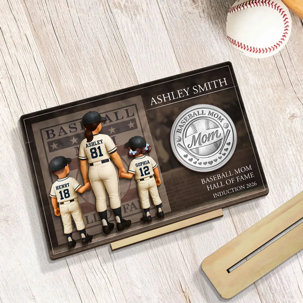 Baseball Mom Hall Of Fame - Personalized 2-Layered Wooden Plaque - Mother's Day Gift, Gift For Mom