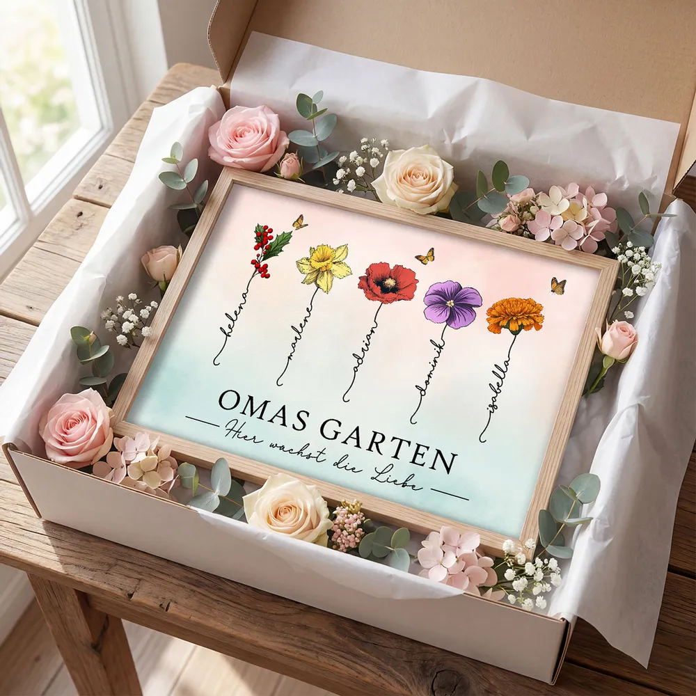 Omas Garten mit Geburtsblumen – Personalisiertes Poster – Muttertagsgeschenk für Oma