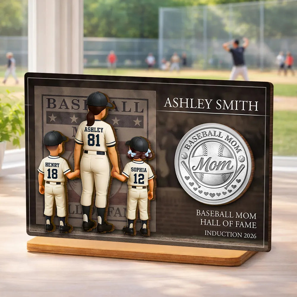 Baseball Mom Hall Of Fame - Personalized 2-Layered Wooden Plaque - Mother's Day Gift, Gift For Mom