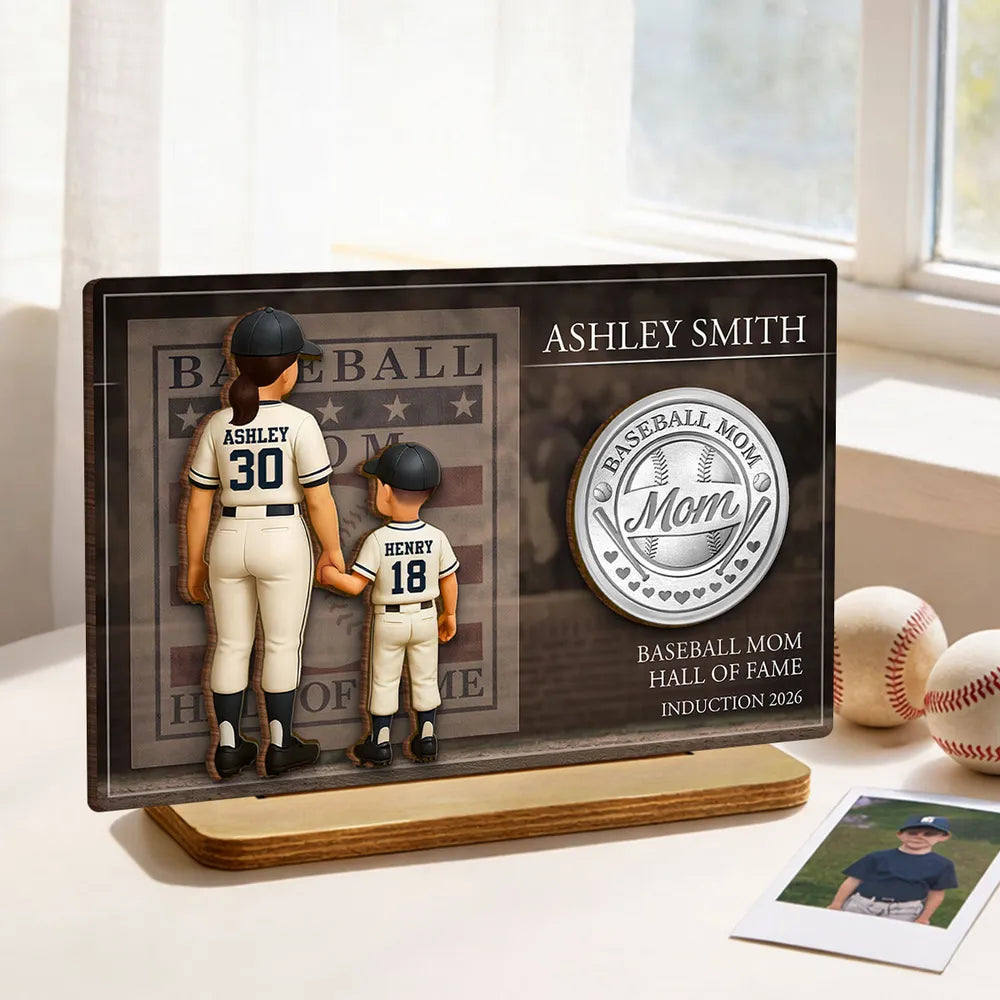 Baseball Mom Hall Of Fame - Personalized 2-Layered Wooden Plaque - Mother's Day Gift, Gift For Mom