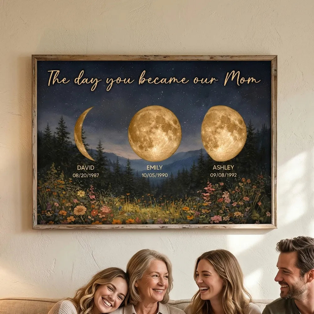 Mystical Midnight The Day You Become Mom Grandma Custom Birth Moon Phase - Personalized Poster - Mother's Day Gift For Mom, Grandma