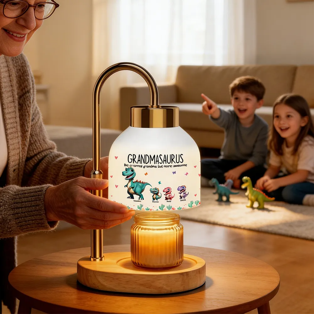 Grandmasaurus And Kids Cartoon Dinosaurs - Personalized Candle Warmer Lamp - Mother's Day Gift For Grandma