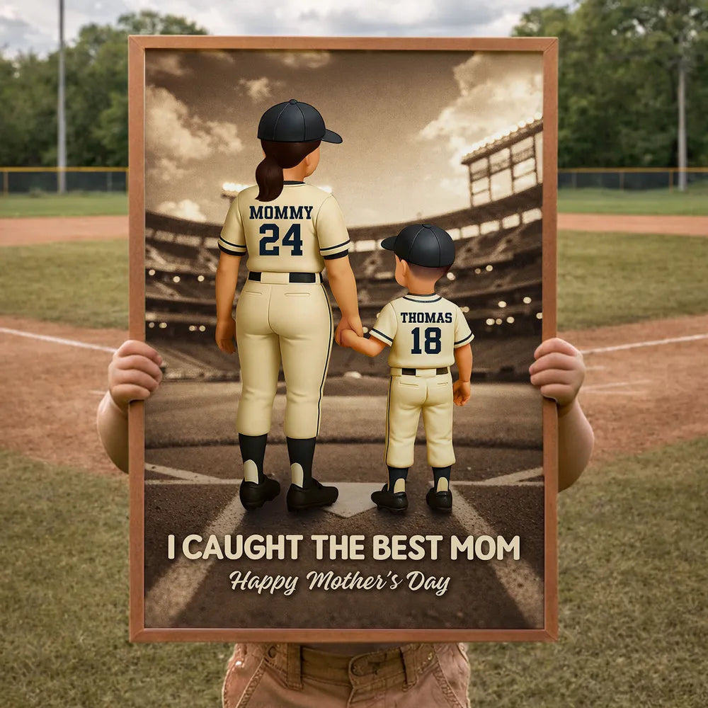 We Caught the Best Mom Retro Wall Art - Personalized Poster - Sentimental Mother's Day Keepsake for Mom, Wife