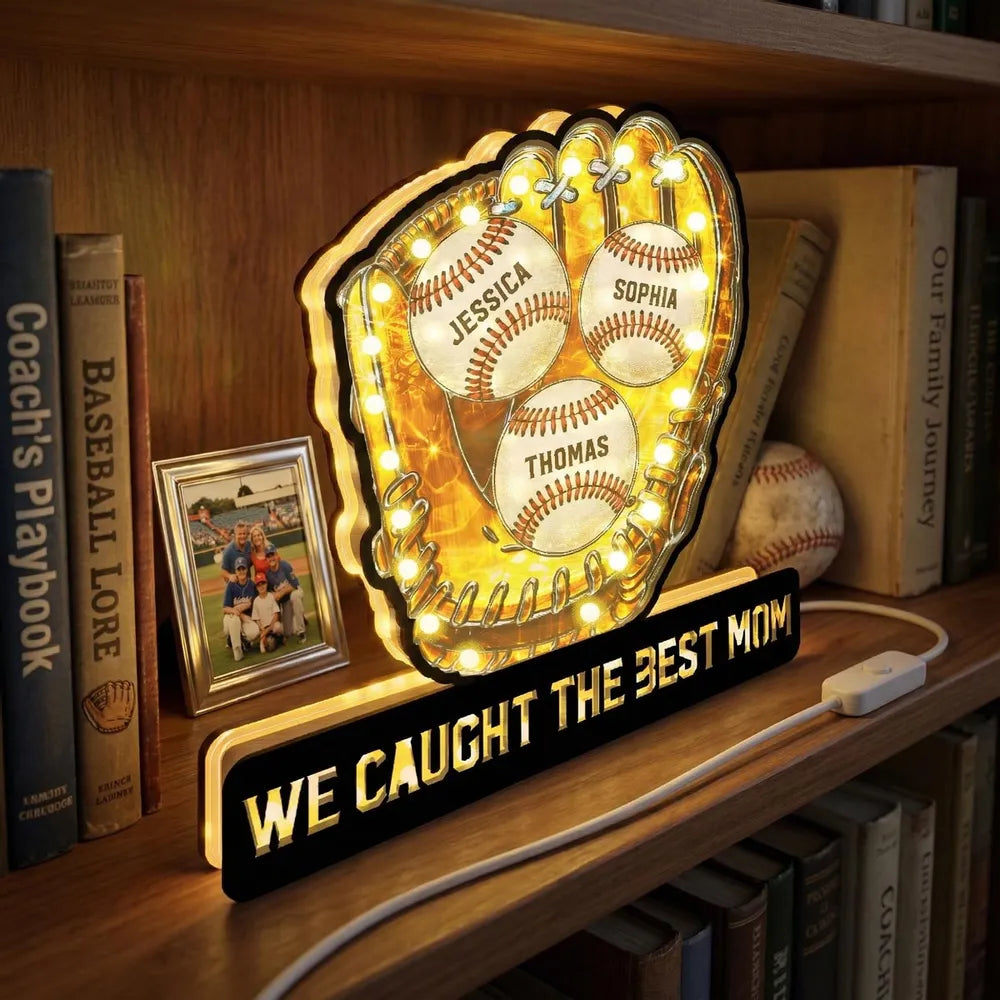 We Caught The Best Mom Baseball - Personalized Suncatcher Night Light - Mother's Day Gift For Baseball Mom