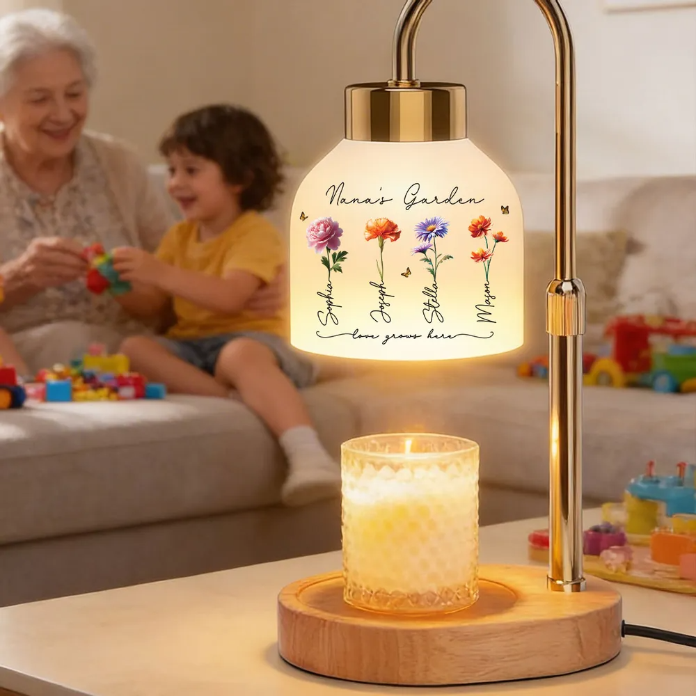 Grandma's Garden Love Grows Here Birth Month Flower - Personalized Candle Warmer Lamp