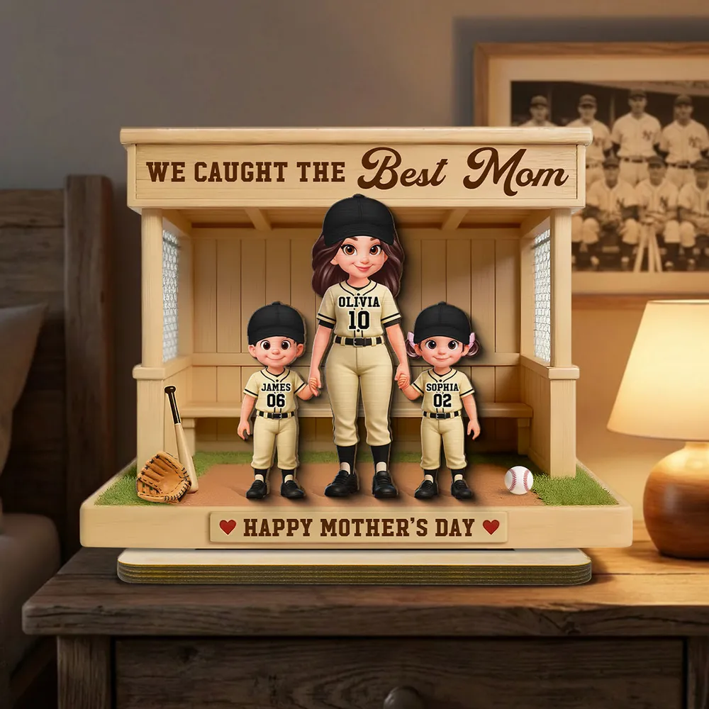 We Caught The Best Mom Baseball Dugout - Personalized Wooden Plaque - Mother's Day Gift For Baseball Mom