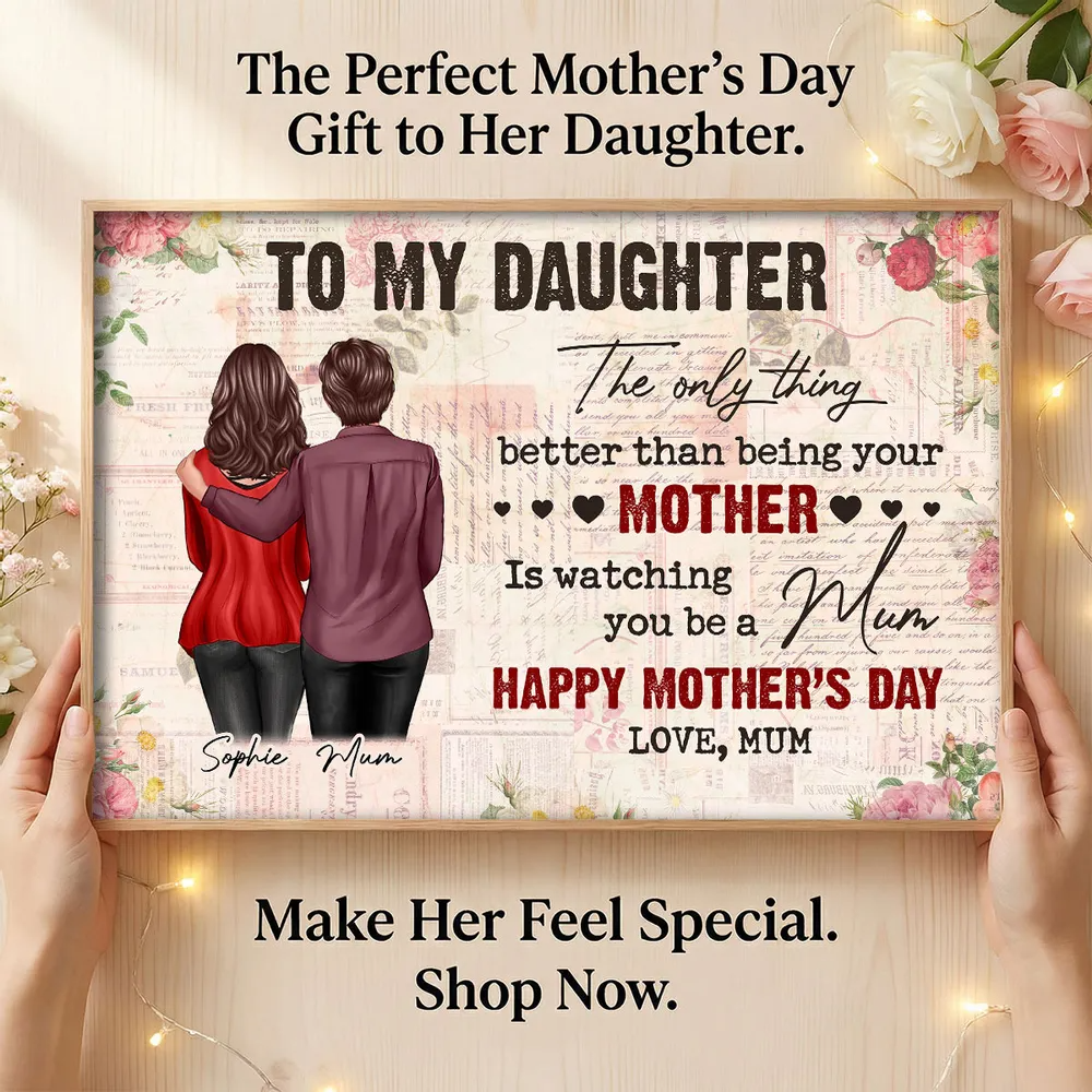 To My Daughter From Mum Vintage Floral Newspaper - Personalised Poster - UK Mother's Day