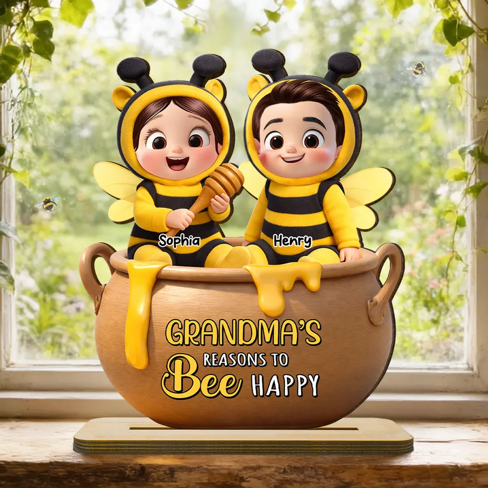 Grandma's Reasons to Bee Happy - Personalized Wooden Plaque - Heartfelt Mother's Day Gift for Grandma Wooden Plaque