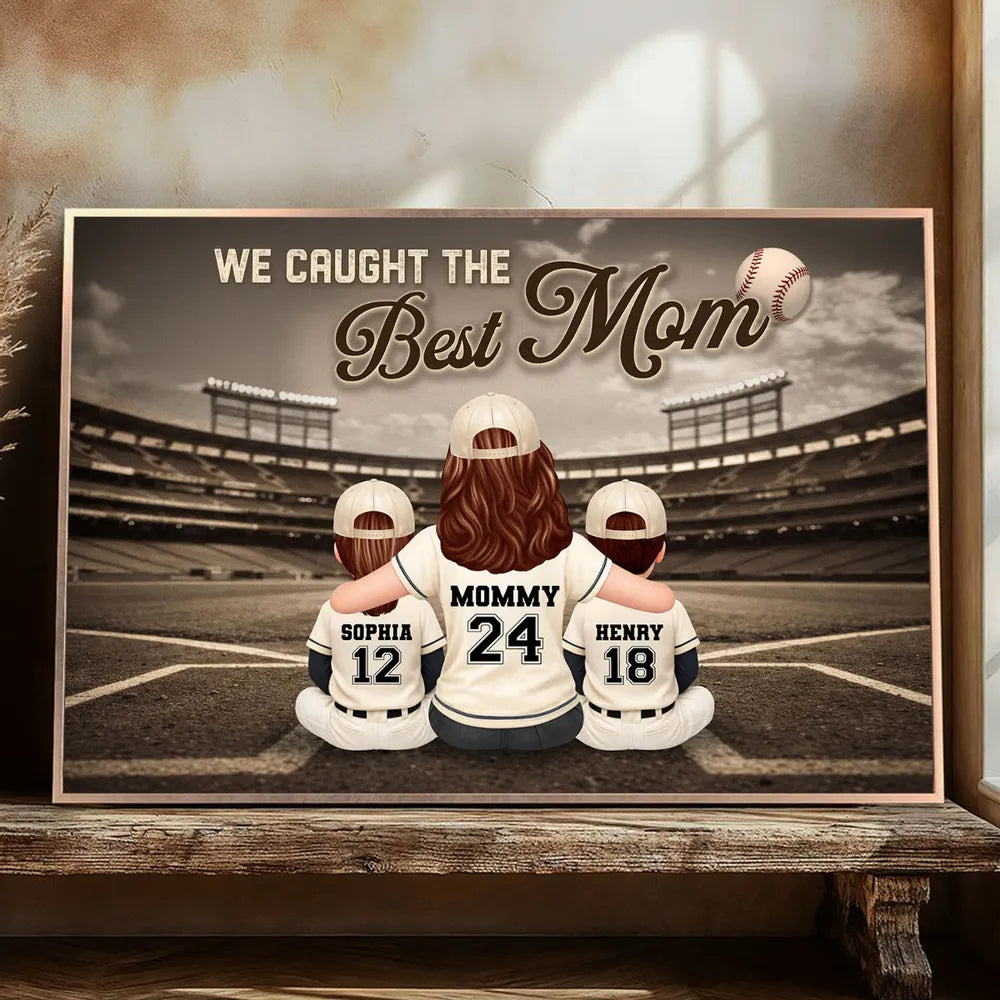 Baseball Mom And Kids Retro Wall Art - Personalized Poster - Sentimental Mother's Day Keepsake for Mom, Wife