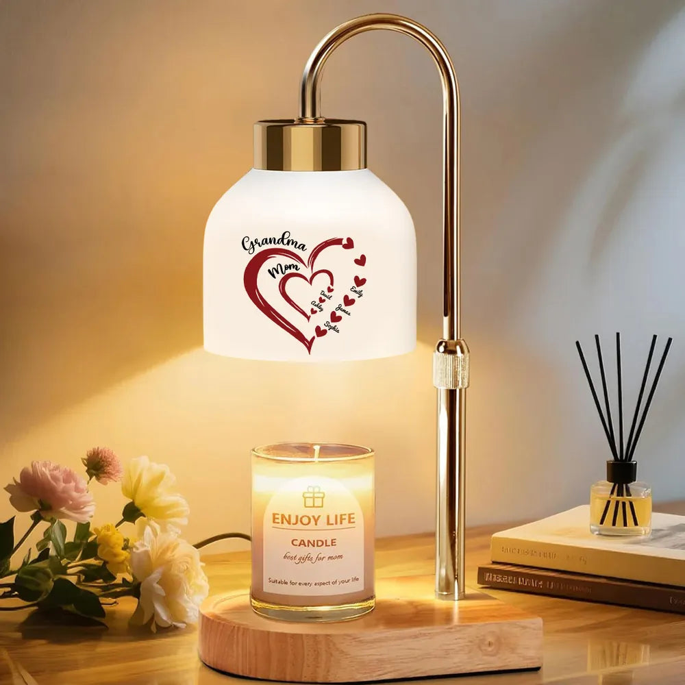 Grandma Mom Kids Holding Hand Outline - Personalized Candle Warmer Lamp - Vintage Home Decor Gift