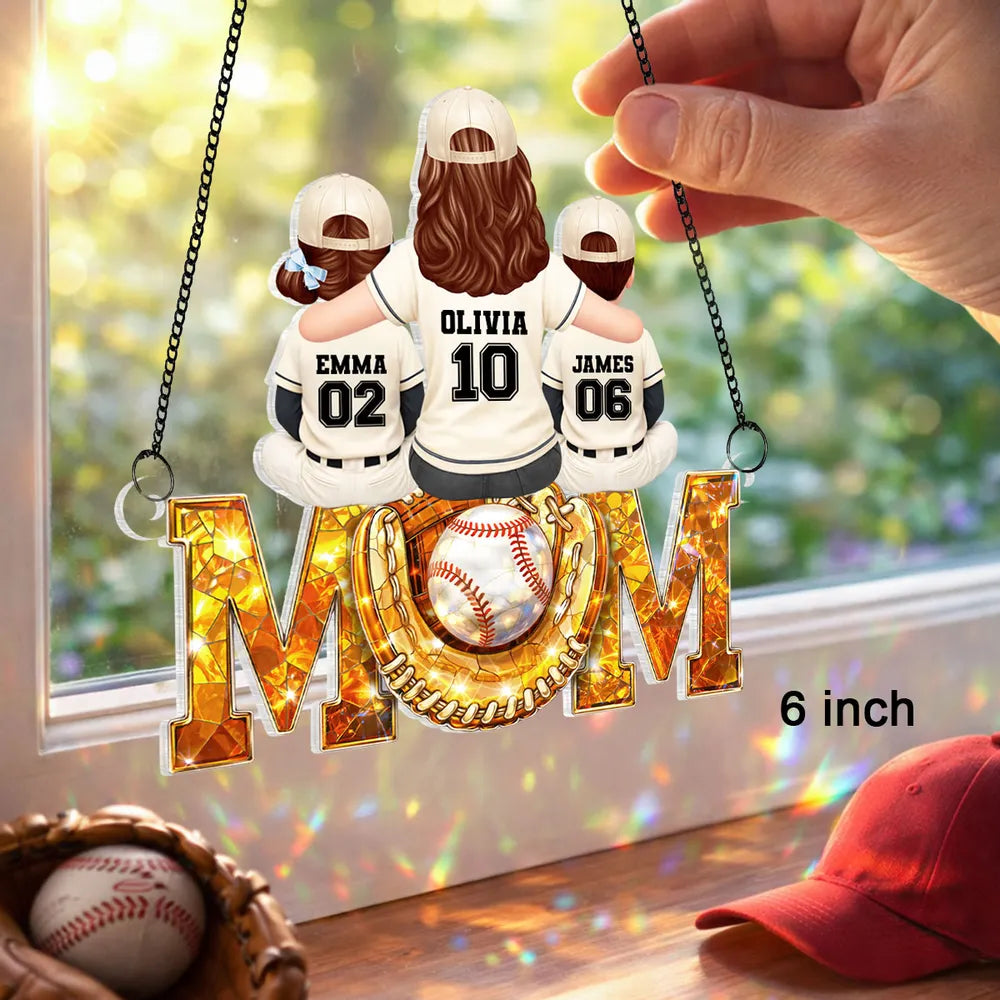 Baseball Mom And Kids We Caught The Best Mom - Personalized Suncatcher - Heartfelt Mother's Day Gift for Mom, Wife