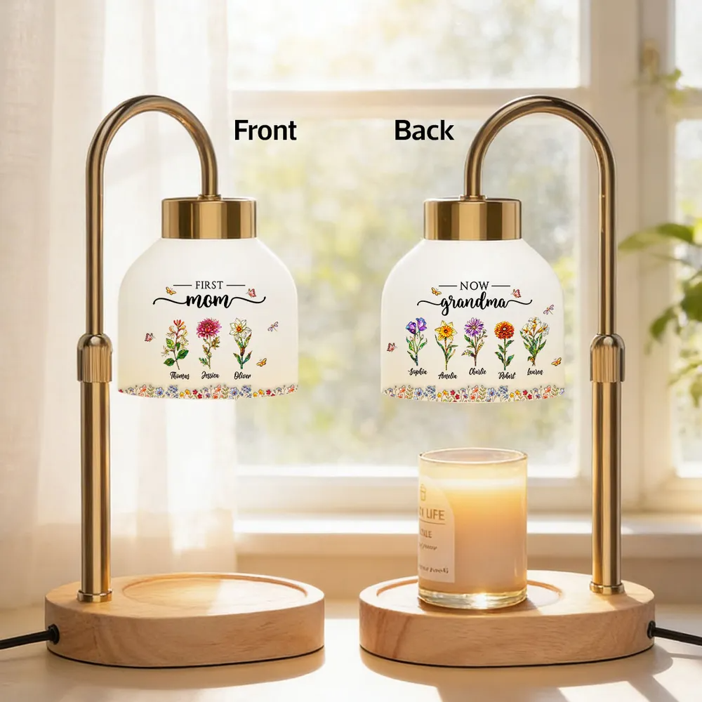 First Mom Now Grandma Custom Birth Flower - Personalized Candle Warmer Lamp