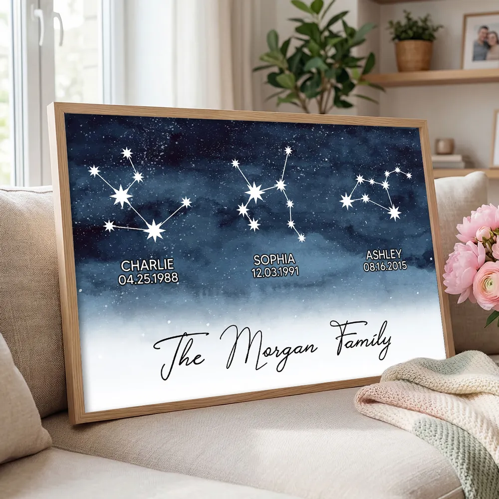 Starry Night Family Zodiac Constellation Astrology Star Sign Art - Personalized Poster - Gift For Mom, Dad